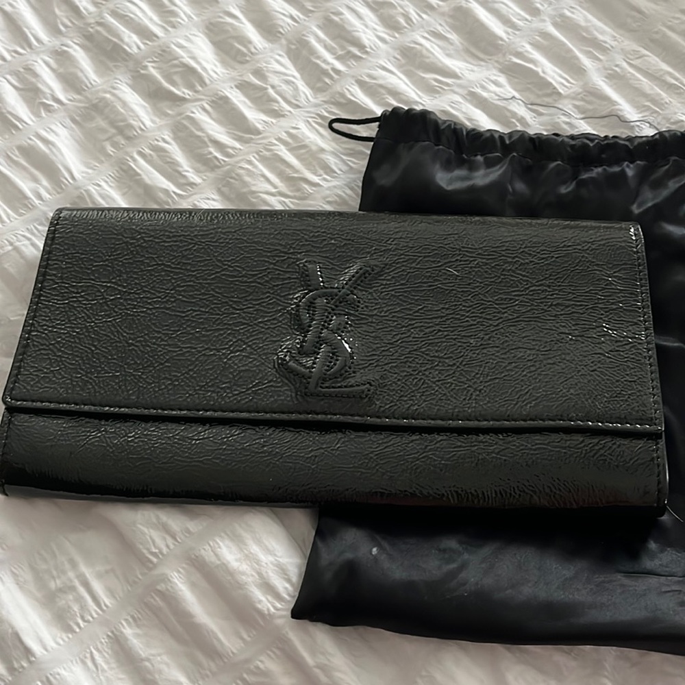 Yves Saint Laurent Black Leather Clutch with YSL Logo